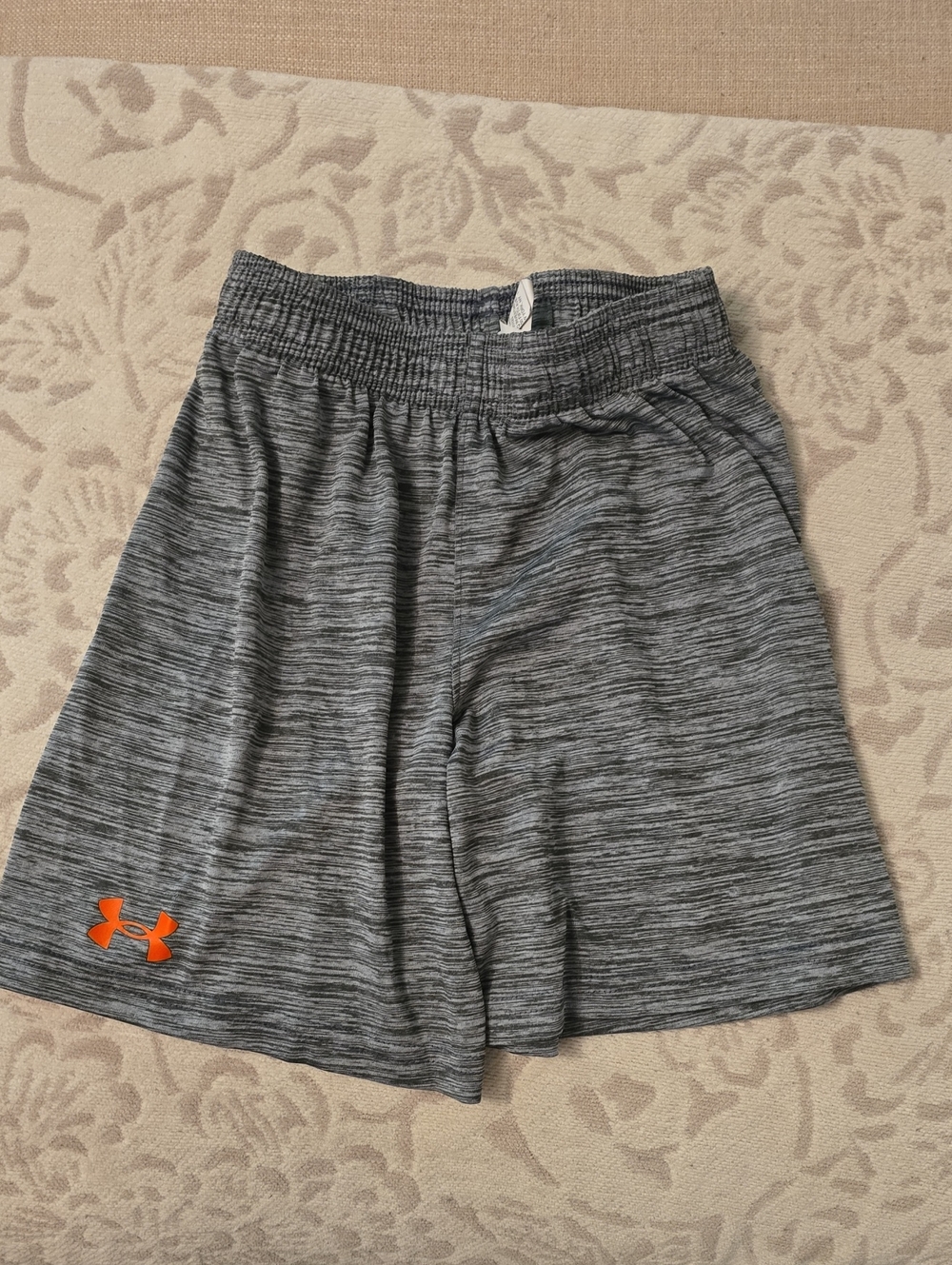 Under Armour Kid’s Gray Heather Athletic Shorts with Orange Logo Accent
